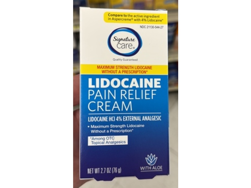 Signature Care Lidocaine Pain Relief Cream, 2.7 oz/76 g