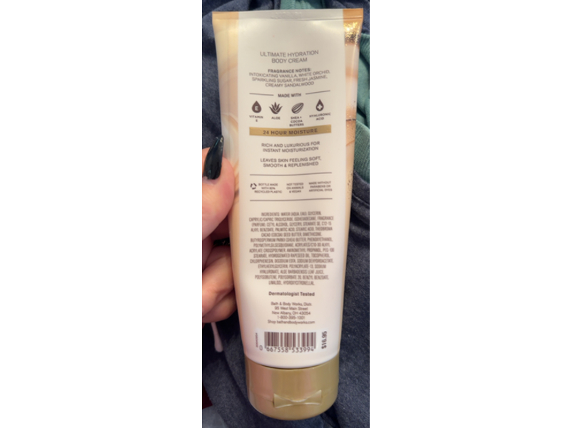 Bath & Body Works Ultimate Hydration Body Cream, Warm Vanilla Sugar, 8 oz/226g