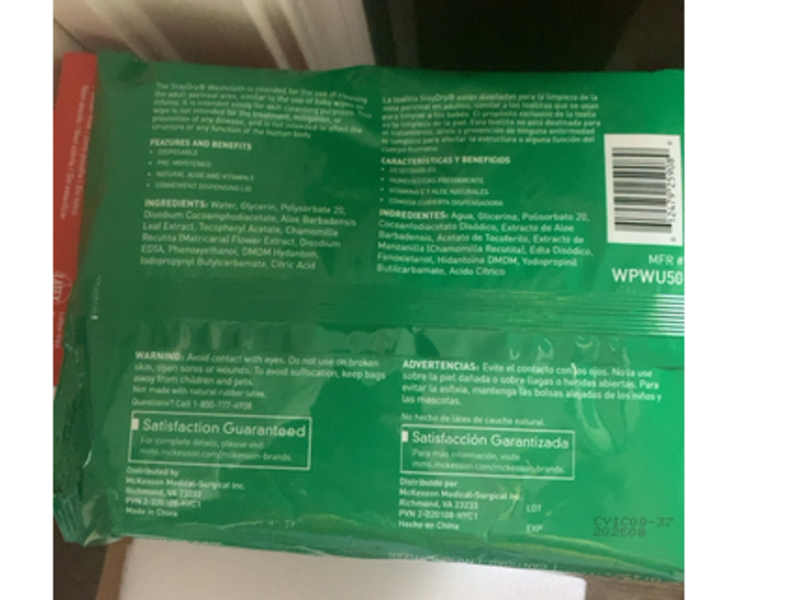 McKesson Stay Dry Washcloths, Aloe & Vitamin E, 50 Count, Pack Of 6