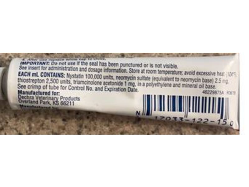 Animax Ointment (nystatin-neomycin sulfate-thiostrepton-triamcinolone acetonide ointment), 15 mL, Dechra (RX)