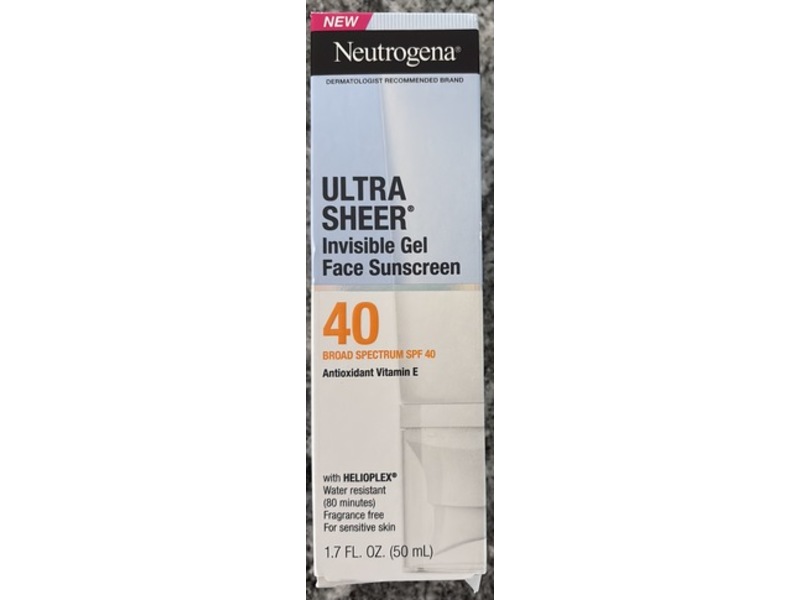 Neutrogena Ultra Sheer Invisible Gel Face Sunscreen, SPF 40, Vitamin E, 1.7 fl oz/50 mL
