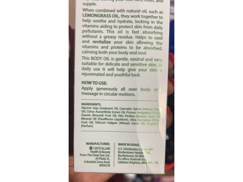 Natural Therapy Body Oil, Hemp + Lemongrass, 4 fl oz/120 mL