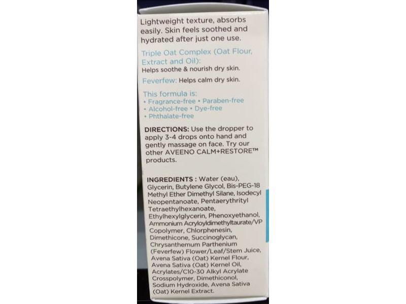 Aveeno Calm+ Restore Triple Oat Serum for Sensitive Skin, 29 mL