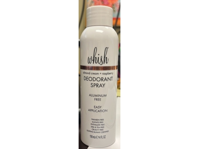Whish Deodorant Spray, Almond Cream+Raspberry, 4 fl oz/118 mL