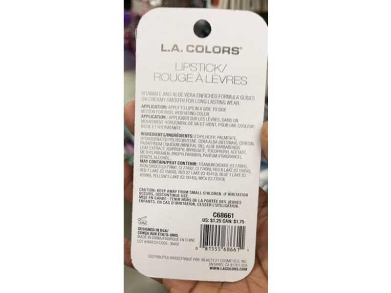 L.A. Colors Lipstick, C68661 Show-Off, 0.11 oz/3.2 g