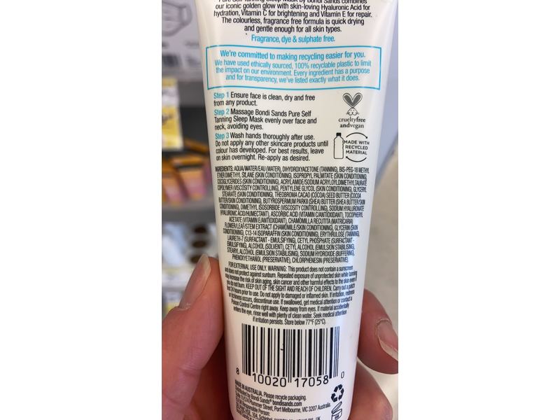 Bondi Sands Pure Self-Tanning Sleep Mask, 2.53 oz / 75 mL