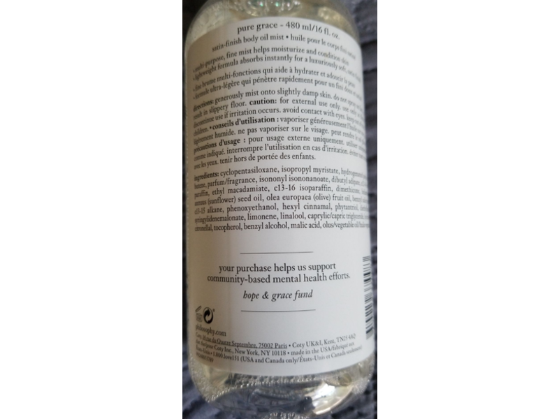 Philosophy Satin-Finish Body Oil Mist, 16 fl oz/480 mL