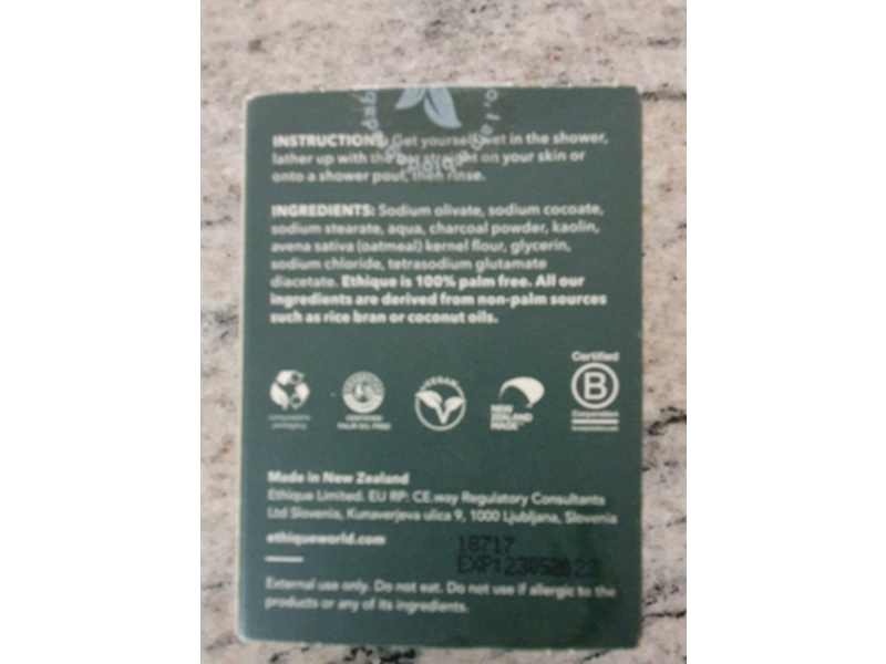 Ethique Solid Bodywash, Charcoal, Kaolin & Oatmeal, 4.23 oz/120 g