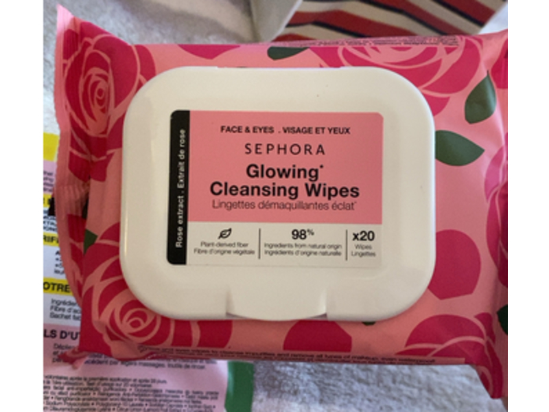Sephora Face & Eyes Glowing Cleansing Wipes, Rose, 20 Count