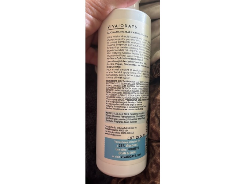 Vivaiodays No Tears Wash & Shampoo, 8 fl oz/237 mL