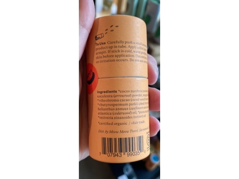 Meow Meow Tweet Deodorant Stick, Cedar Spruce, 1.8 oz/50 g