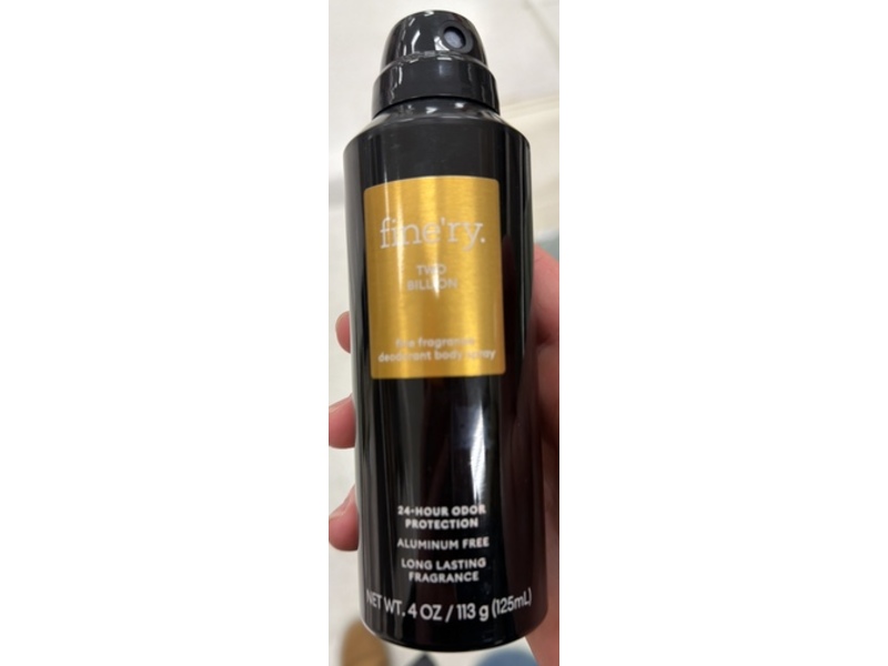 Fine'ry Men's Fine Fragrance Deodorant Body Spray, Two Billion, 4 oz/113 g