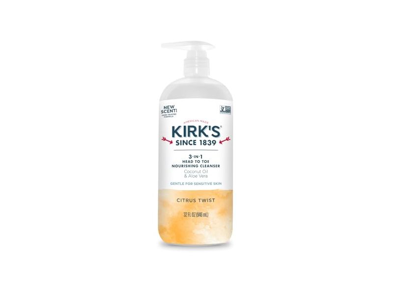 Kirk's 3-In-1 Head To Toe Nourishing Cleanser, Coconut Oil & Aloe Vera, Citrus Twist, 32 fl oz/946 mL