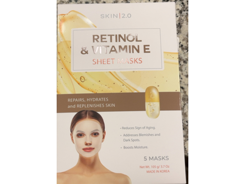 Skin 2.0 Retinol and Vitamin E Sheet Face Mask, 3,7 oz/105 g, 5 Masks