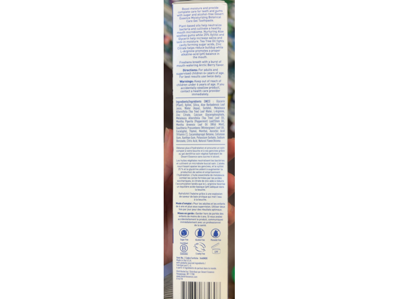 Desert Essence, Moisturizing Botanical Care Gel Toothpaste, Arctic Berry, 4.5 oz/128 g