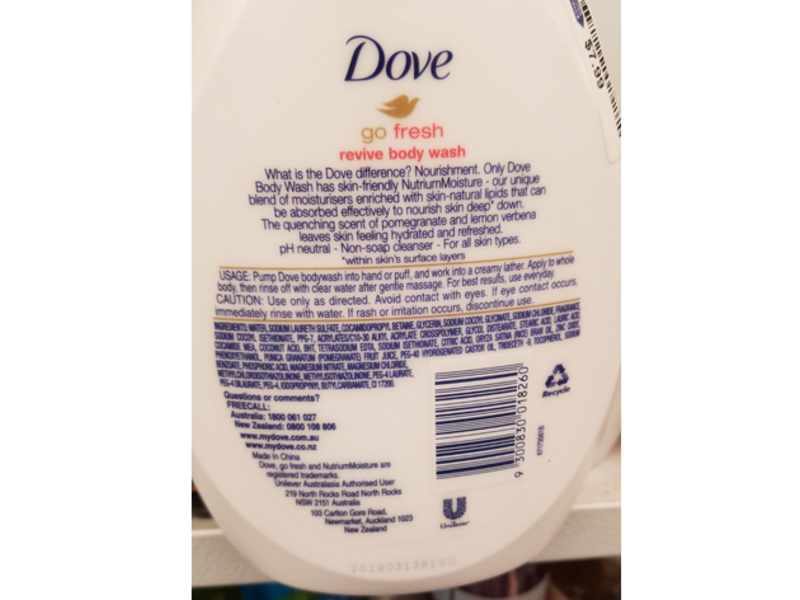 Dove Go Fresh Relieve Body Wash, Pomegranate And Lemon Verbena, 34 oz