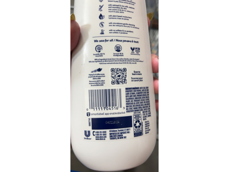 Dove Calming Moisturizes Body Wash, Oatmeal & Rice Milk, 20 fl oz/591 mL