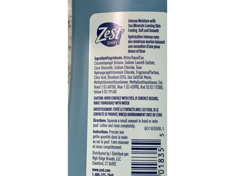 Zest Simply Body Wash, Ocean Wave, 12 fl oz/354 mL