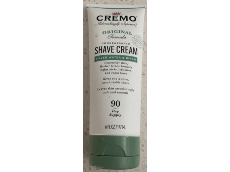 Cremo Barber Grade Shave Cream, Silver Water & Birch, 6 fl oz/177 mL