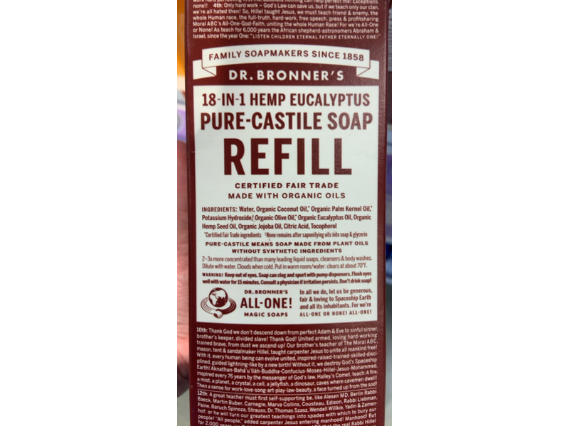 Dr. Bronner's Pure-Castile Soap, 18 - In - 1 Hemp Eucalyptus, 32 fl oz/946 mL