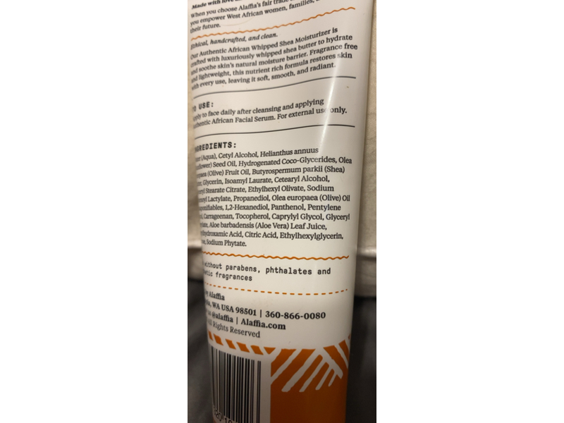 Alaffia Skin Care Authentic African Whipped Shea Moisturizer, Nutrient Rich, 3.4 fl oz/101 mL