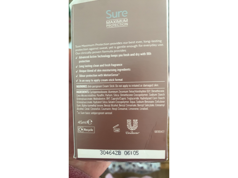 Sure Maximum Protection Cream, Clean Scent, 45 mL, Pack Of 3