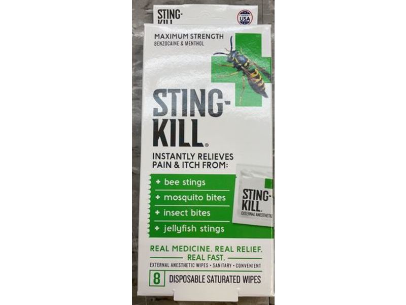 Sting-Kill Disposable Saturated Wipes, Maximum Strength, 8 Count