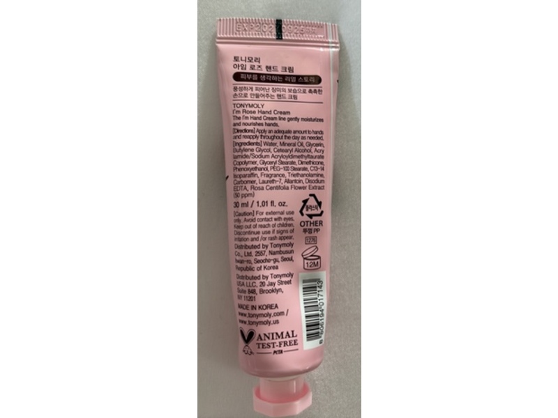 Tonymoly I´m Rose Hand Cream, 1.01 fl oz/30 mL