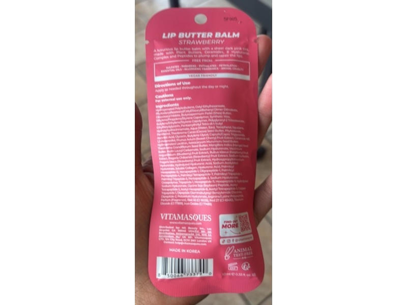 Vitamasques Lip Butter Balm, Strawberry, 0.33 fl oz/10 mL