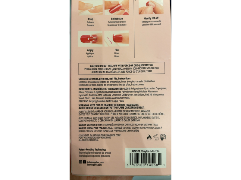 Dashing Diva Gloss Ultra Shine Gel Nail Strips, Maybe Marble, 32 Count