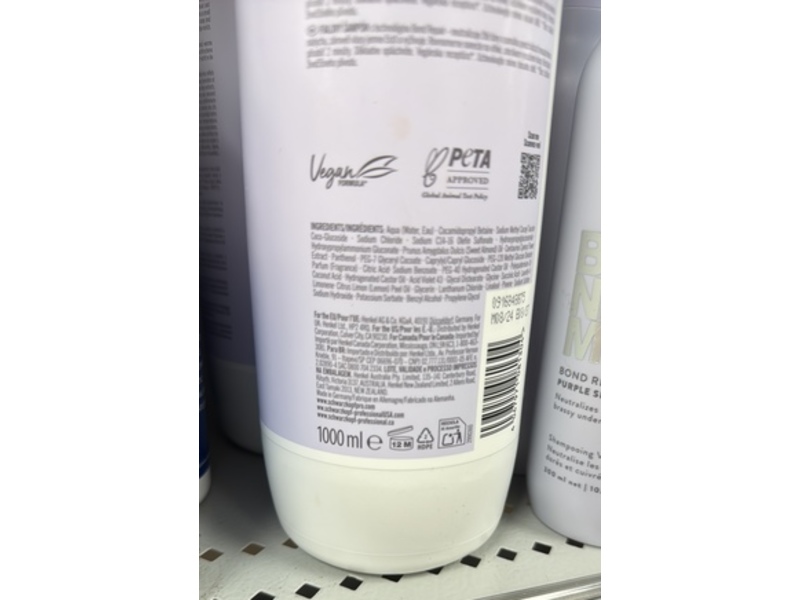 Schwarzkopf Professional Blond Me Bond Reapir Purple Shampoo, 33.8 fl oz/1L