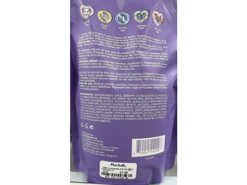 Luseta Strengthening & Thickening Shampoo, Biotin & Collagen, 33.8 fl oz/1 L