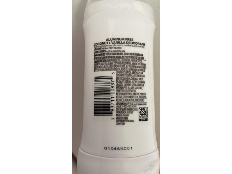 Suave Deodorant , Coconut & Vanilla, 2.6 oz/74 g