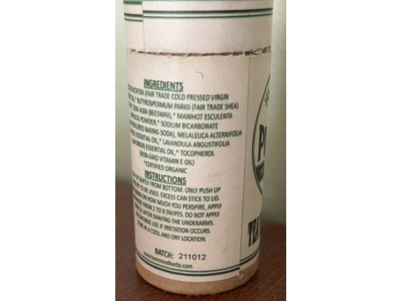 Hammond Herbs Pit Stop Natural Deodorant, Tea Tree & Lavender, 2.3 oz