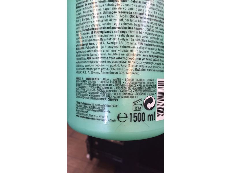 L'Oreal Volumetry Intra Cylane Hydralight Anti Gravity Effect Volume Shampoo, 50.71 oz/1500 mL