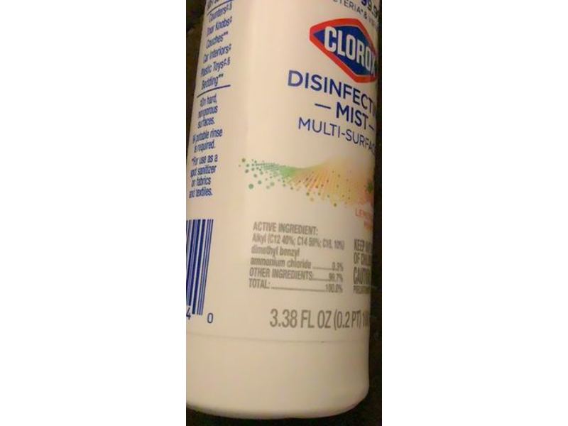 Clorox Multi-Surface Disinfecting Mist, Lemongrass Mandarin, 3.38 fl oz/100 mL