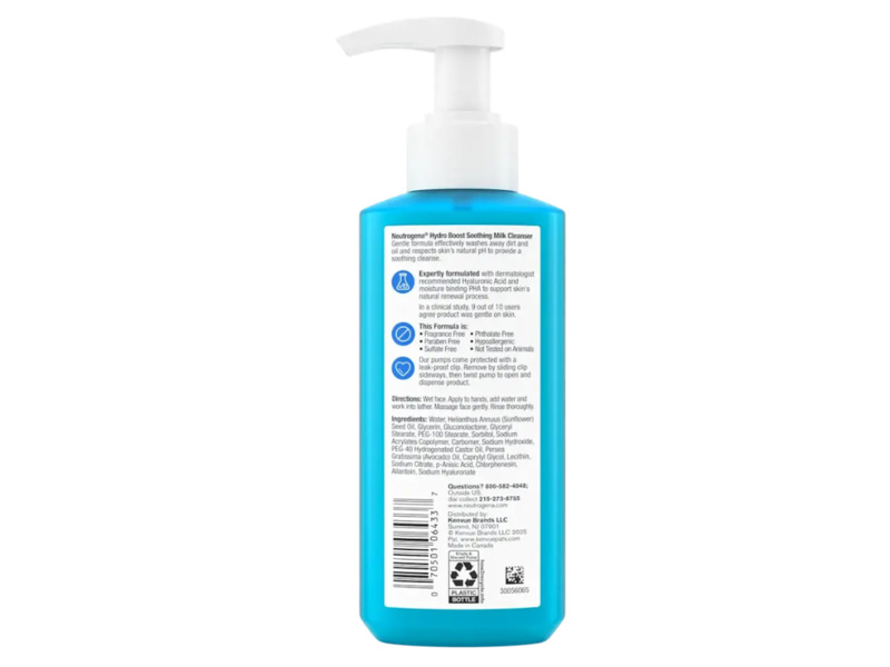Neutrogena Hydro Boost Soothing Milk Cleanser, Fragrance Free, 7.8 fl oz/230 mL