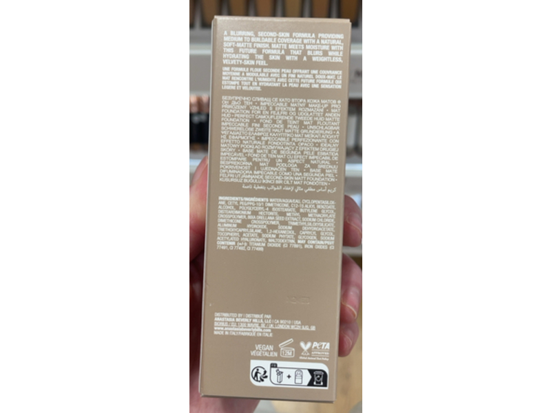 Anastasia Beverly Hills Impeccable Blurring Second Skin Matte Foundation, 2W, 1.18 fl oz/35 mL