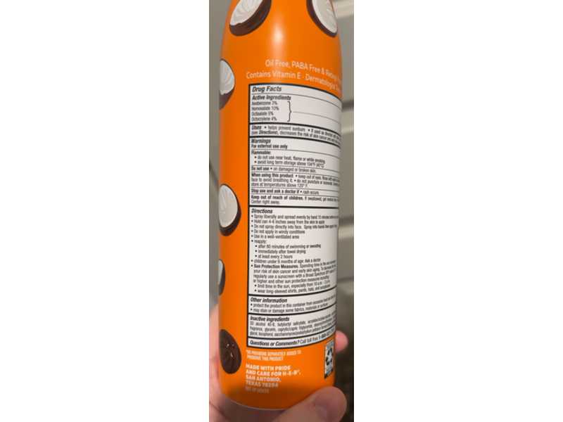 H . E. B Sunscreen Spray, SPF 50, Coconut, 9.1 oz/258 g