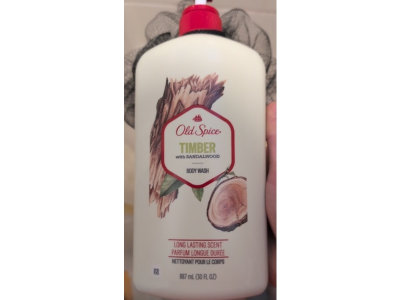Old Spice Timber Body Wash, Sandalwood, 30 fl oz/887 mL, Pack Of 4
