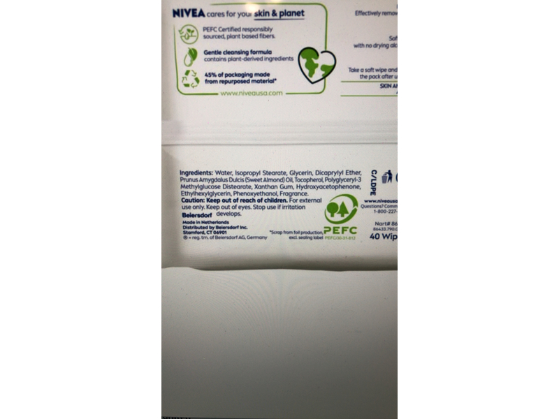 Nivea 3 In 1 Caring Cleansing Wipes, Dry Skin, 40 Count