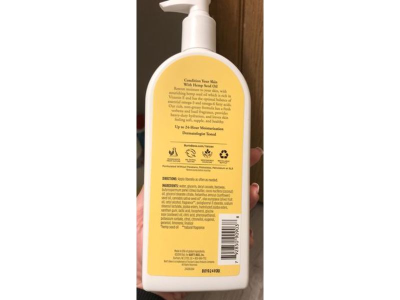 Burt's Bees Hemp Body Lotion, Dry Skin, 12 oz/340.1 g