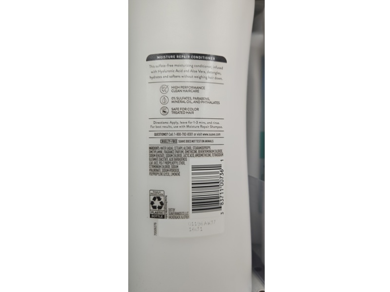 Suave Moisture Repair Conditioner, Hyaluronic Acid & Aloe Vera, 28 fl oz/828 mL, Pack Of 4