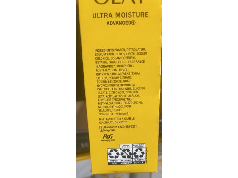 Olay Ultra Moisture Body Wash, Shea Butter + Vitamin E & Vitamin B3, 70.8 fl oz/2.09 L, Pack Of 3