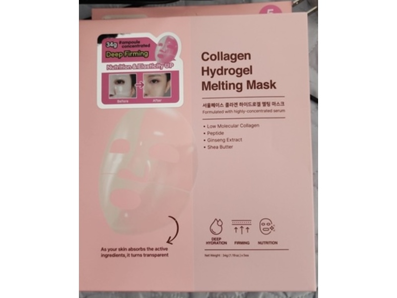 Dermal Hydrogel Melting Mask, Collagen, 1.19 oz/34 g, Pack Of 5