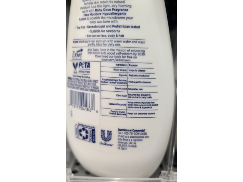 Baby Dove Ultra Gentle Foaming Bath Wash, 13.5 fl oz/399 mL, Pack Of 4