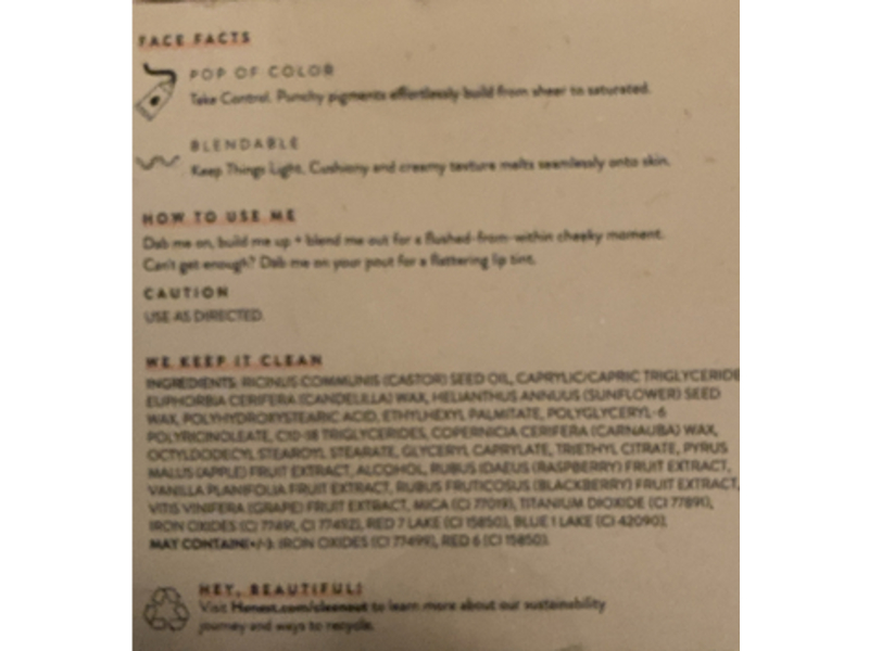 Honest Beauty Creme Cheek Blush + Lip Color, Coral Peach, .1 oz/3 g