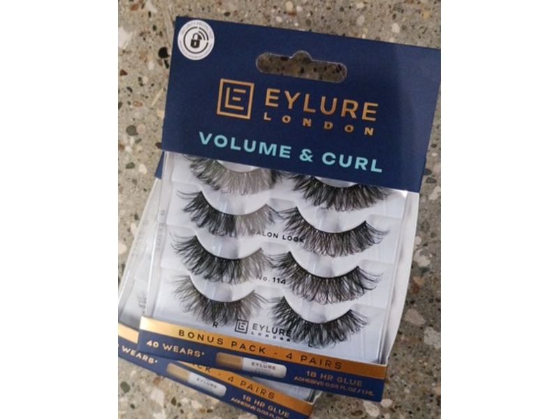 Eylure London Volume & Curl Eyelashes & Glue Adhesive, No 114, 0.03 fl oz/1 mL, 40 Count, Pack Of 4