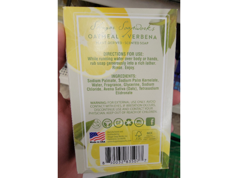 Shugar Soapworks Soap, Scented, Oatmeal + Verbena, 5 oz/141.7 g