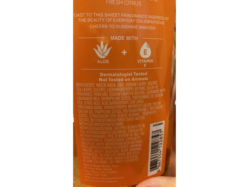 Bath & Body Works Sunshine Mimosa Shower Gel, Aloe Vitamain E, 10 fl oz/295 mL